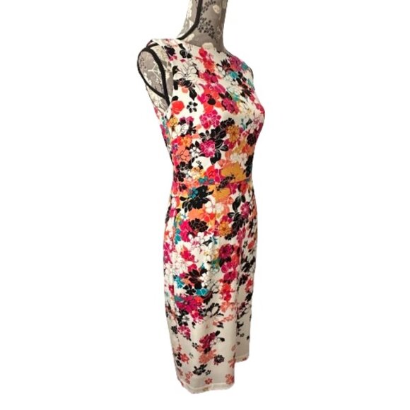 Maggy London Women's 6 Multicolored Floral Sleeveless Lined Midi Sheath Dress - Picture 3 of 14
